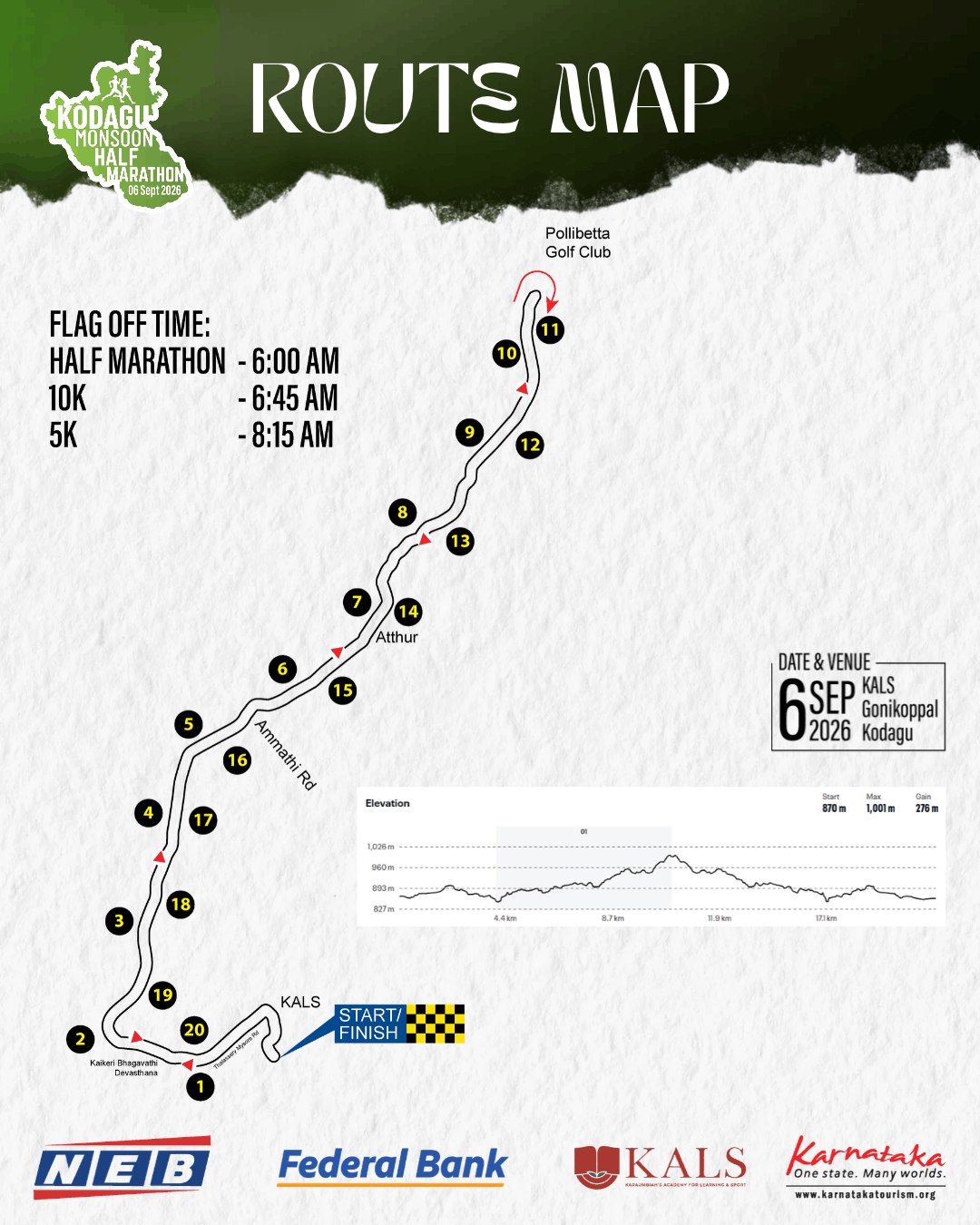 Kodagu Monsoon Half Marathon Route Map